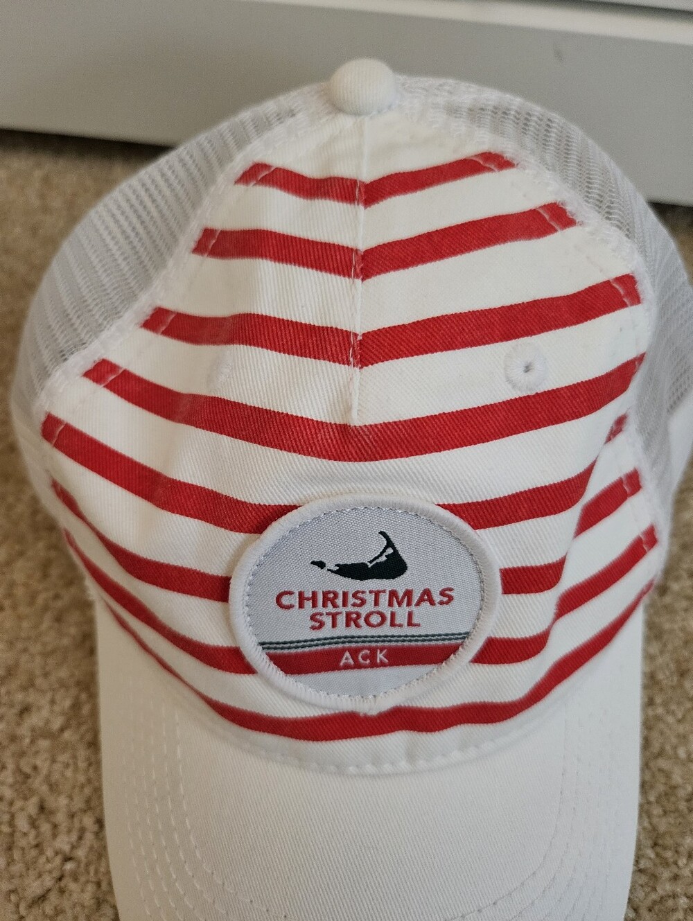 Christmas Stroll ACK Nantucket Red & White Stripe Trucker Hat - Picture 4 of 7
